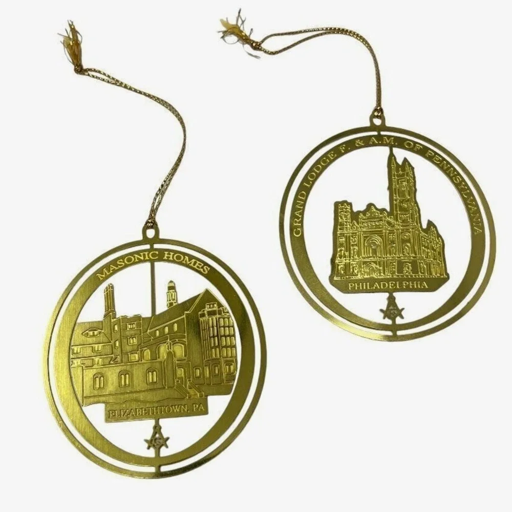 Lot of Two Masonic Ornaments Homes Elizabethtown Grand Lodge Holiday Christmas